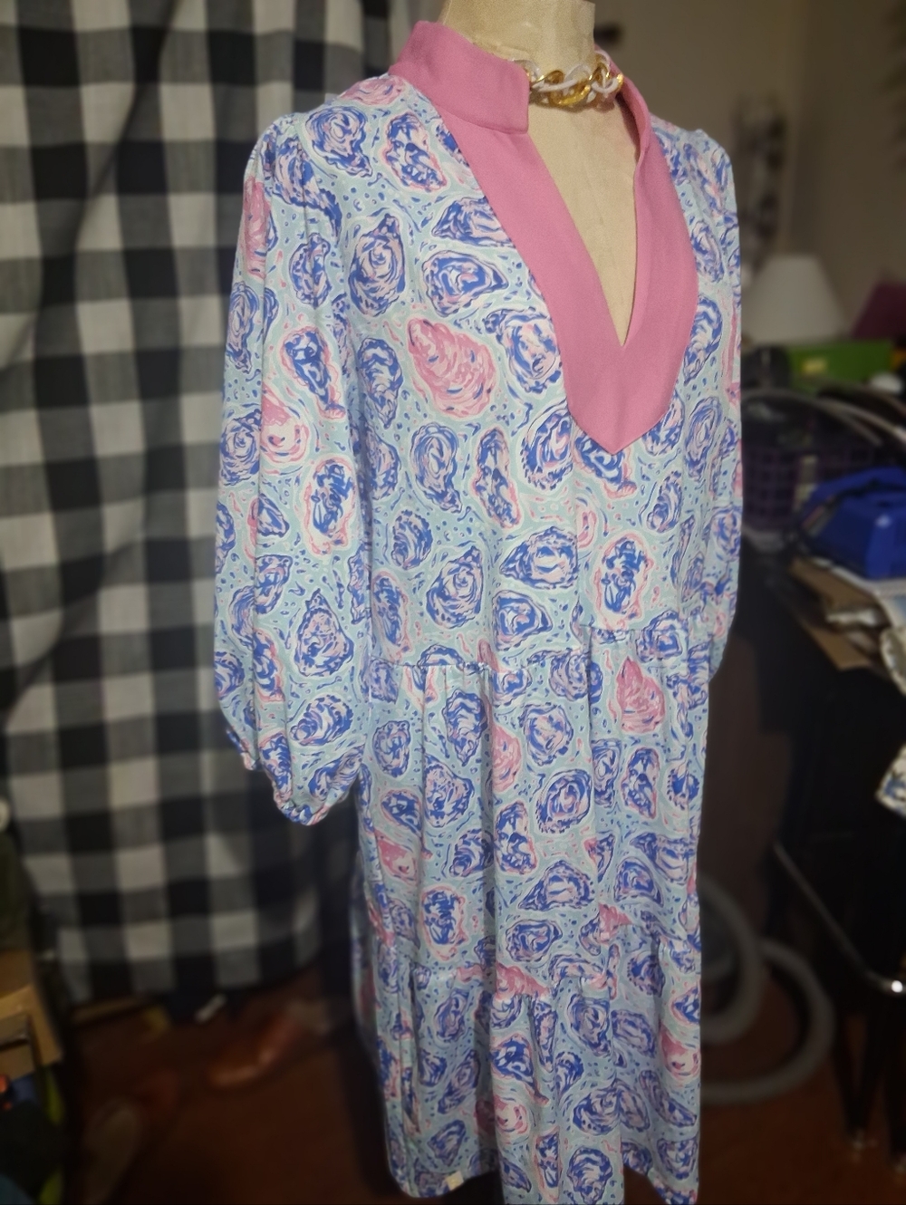 Nwt Simply Southern Pink Trim Blue & Pink Swirl V-Neck Tunic